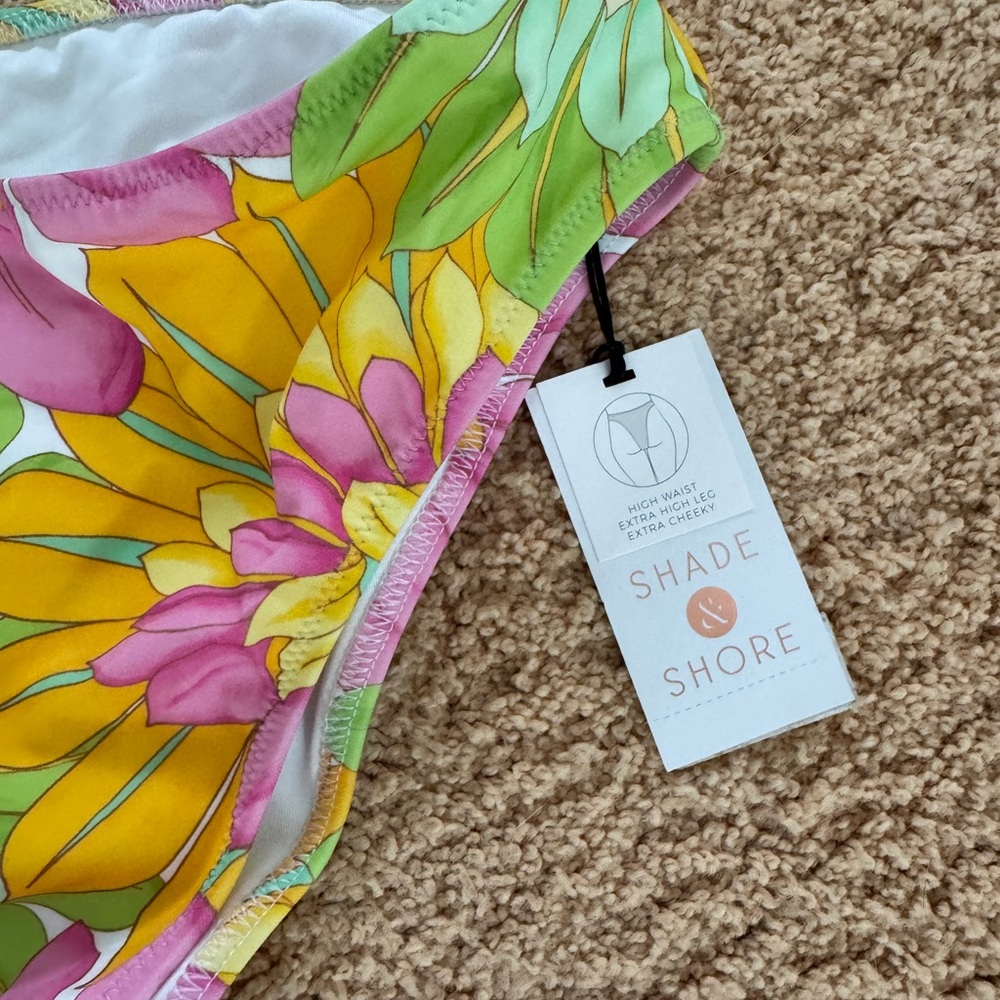 High Waist Extra High Leg Cheeky Bikini Bottom Shade & Shore Multi Floral Print - Picture 3 of 5